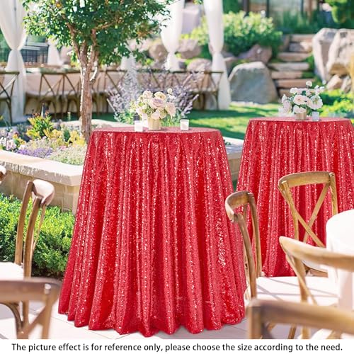 QueenDream Red 90 Inch Round Sequin Tablecloth for Party & Wedding