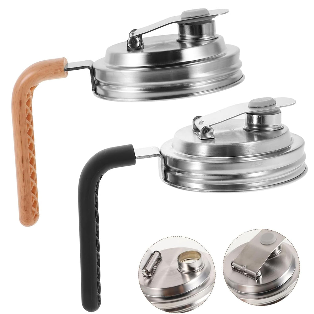 2 Pcs Wide Mouth Mason Jar Stainless Steel Pour Spout Lid, Reusable Mason Jar Lids for Ball Wide Mouth Mason Jars no Rust Leaking Proof for Home Brewing Fruit Fermenting Drinks (with handle, 2)