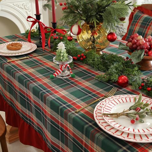 ZIQINPSQ Christmas Plaid Ruffle Tablecloth 55x55 inch - Red & Green
