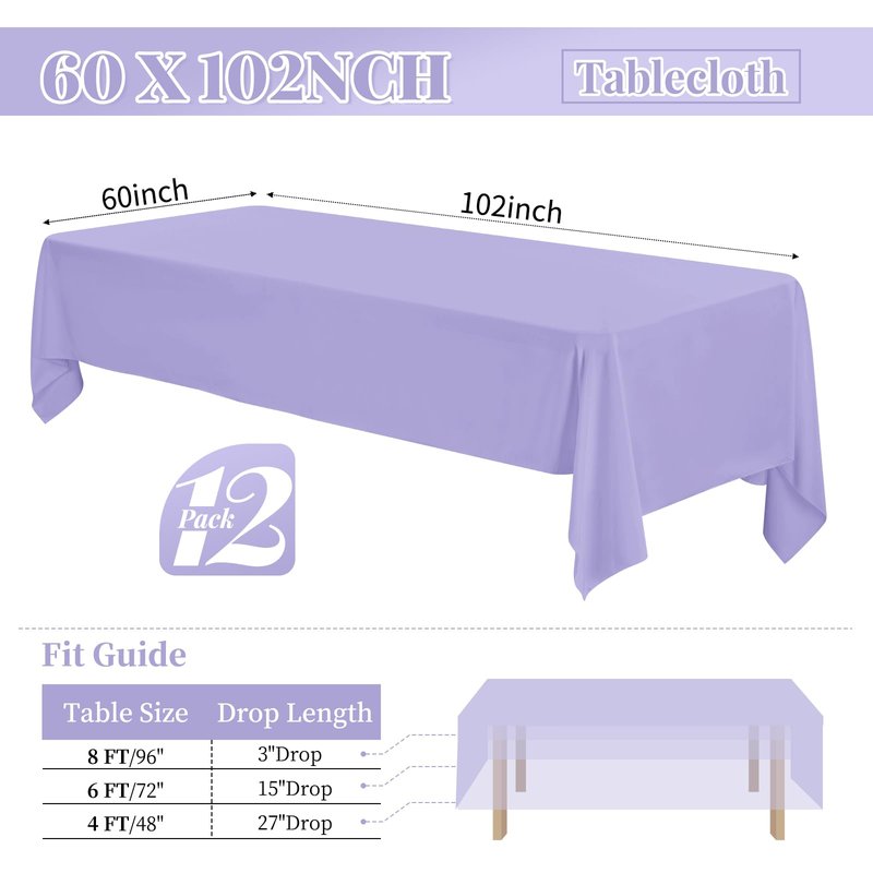 12 Pack Polyester Tablecloth Rectangle Tablecloth 60 x 102 Inch Burgundy Tablecloth for 6 Ft Rectangle Tables, Washable Fabric Table Covers Polyester Table Clothes for Wedding Parties Banque