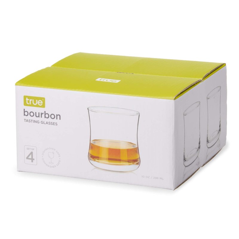 True Bourbon Glass, Whiskey Glasses, Clear Tumbler for Old Fashioned, Scotch, Vodka, Tequila, Brandy, Rum, Gin, Home Bar Glassware, 10 oz Set of 4