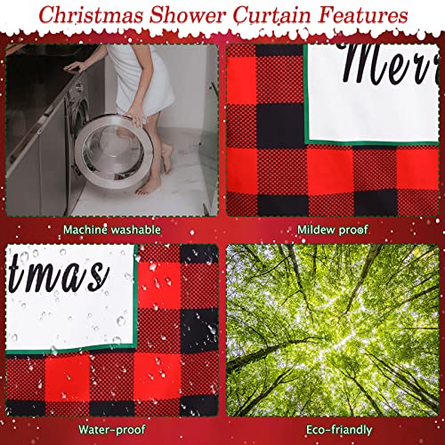Irenare 5-Piece Red Buffalo Plaid Christmas Shower Curtain Set with Rugs