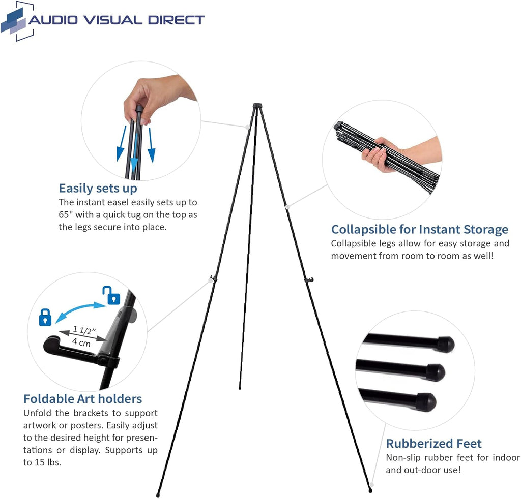Audio-Visual Direct Collapsible Steel Telescoping Art Display Easel - Lightweight, 65 Inches