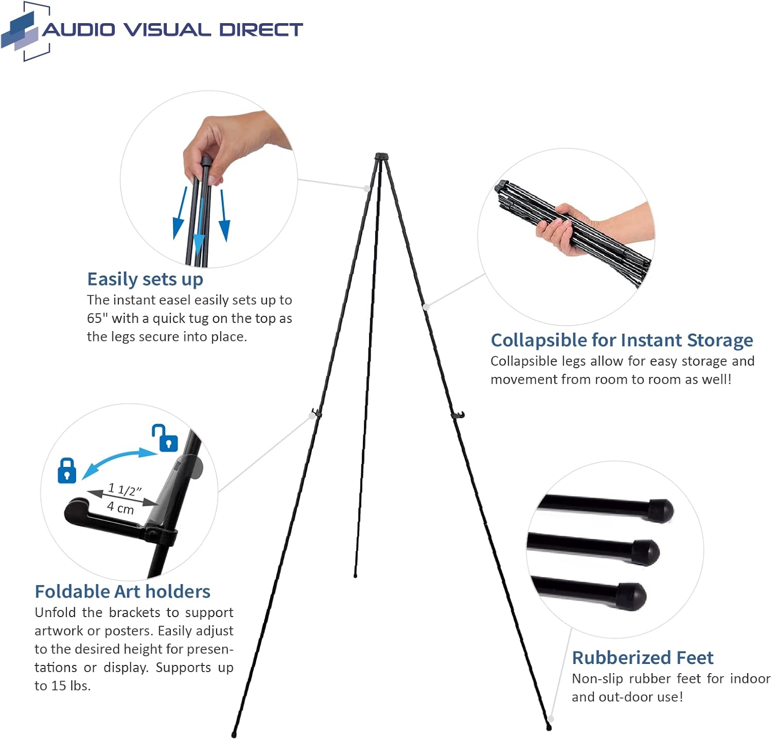 Audio-Visual Direct Collapsible Steel Telescoping Art Display Easel - Lightweight, 65 Inches