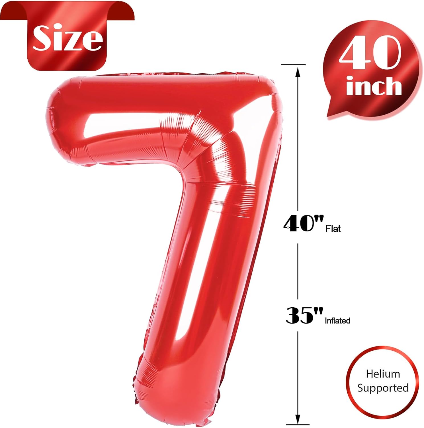 Red 7 Balloon - 40 Inch Number Balloon for 7th Birthday Party Decorations