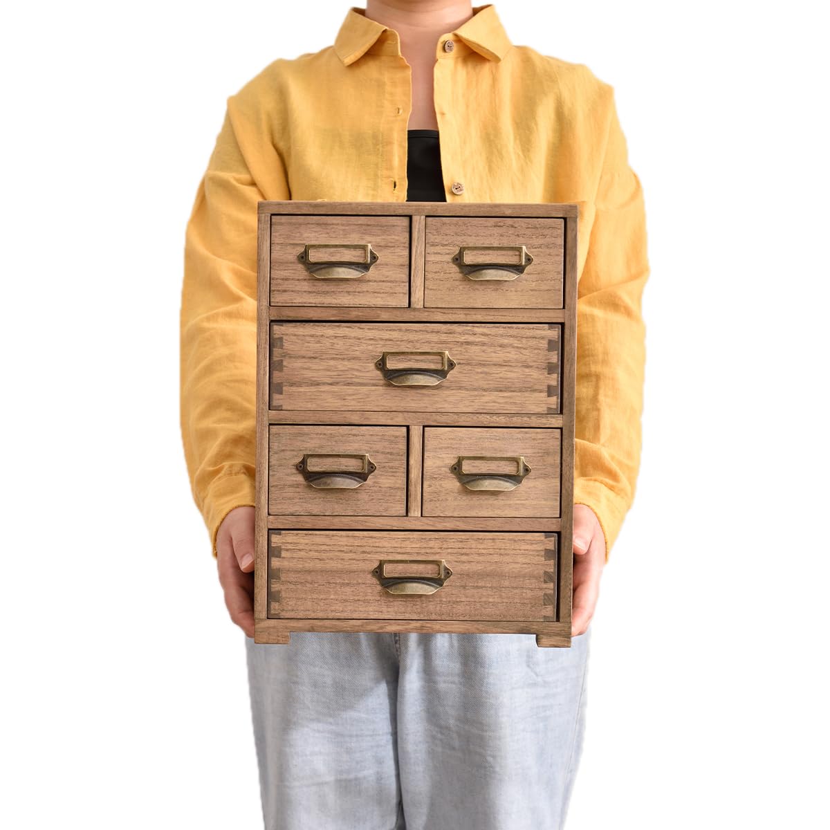 KIRIGEN Wooden Storage Cabinet Organizer Desktop Storage Drawers for Home Office Supplies Dark Brown(4D6CG-DBR)