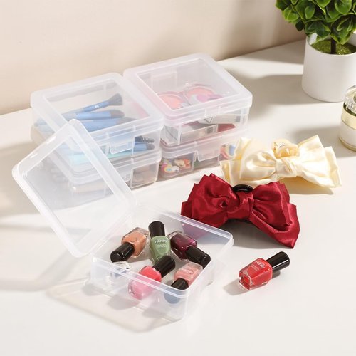 18 Pack Storage Containers - Clear Plastic Boxes with Latching Lid | Small 5” x 5” x 1.9” for Office & Beauty