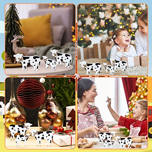 3 Pcs Wooden Cow Tiered Tray Decor, Rustic Farmhouse Table Centerpiece
