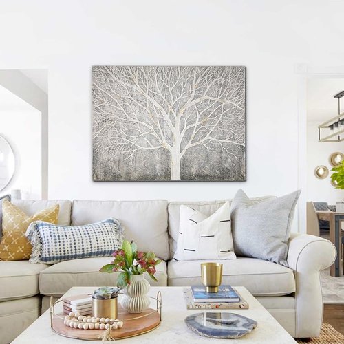 Briful Large Tree Wall Art Hand-painted Nature Tree of Life Abstract Wrap Canvas Oil Painting Modern Landscape Artwork Unframed Wall Hanging Decor for Home Office Living Room Bedroom Decor, 30"x40"