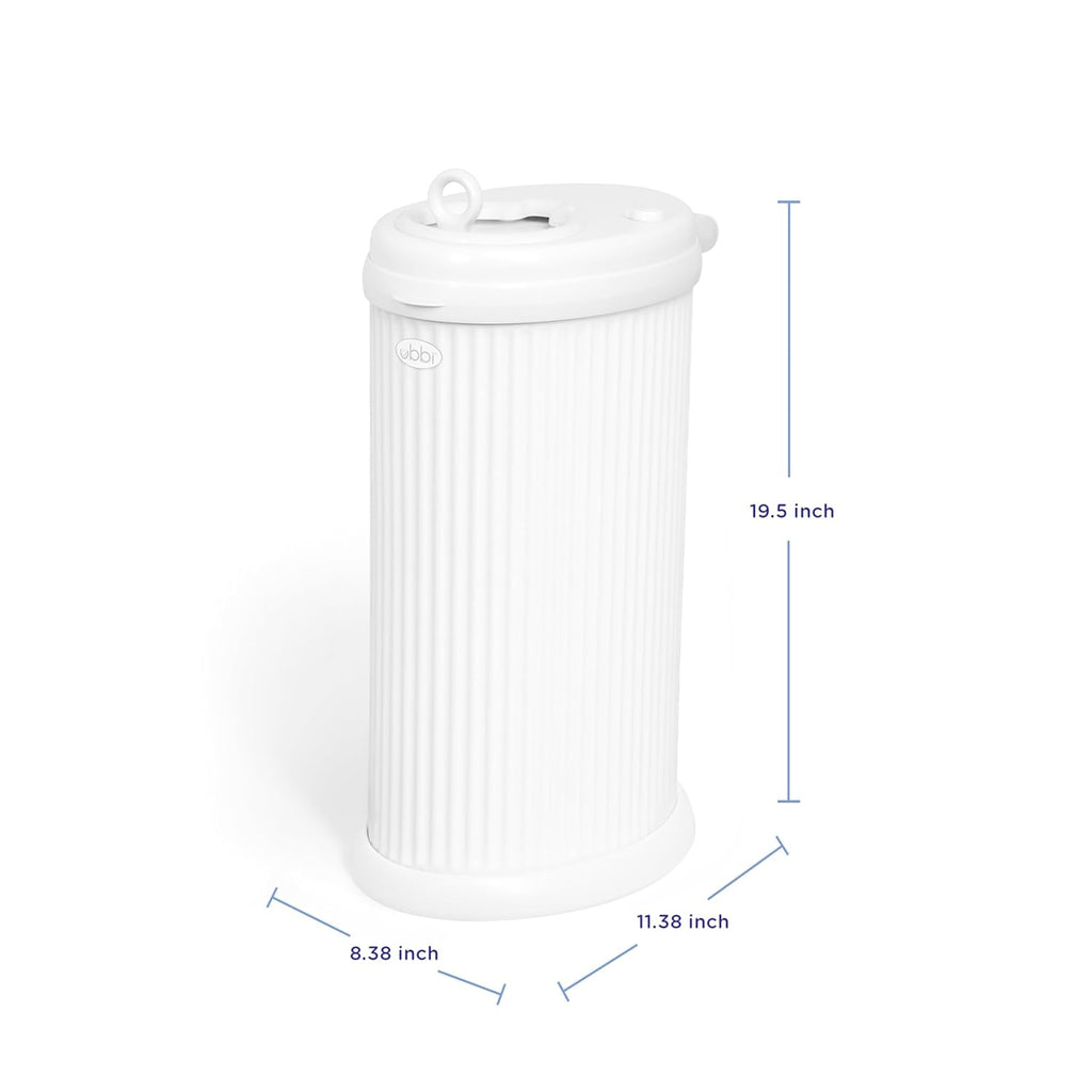 Ubbi Fluted Stainless Steel Diaper Pail - Odor Locking Design, No Special Bags Needed | White