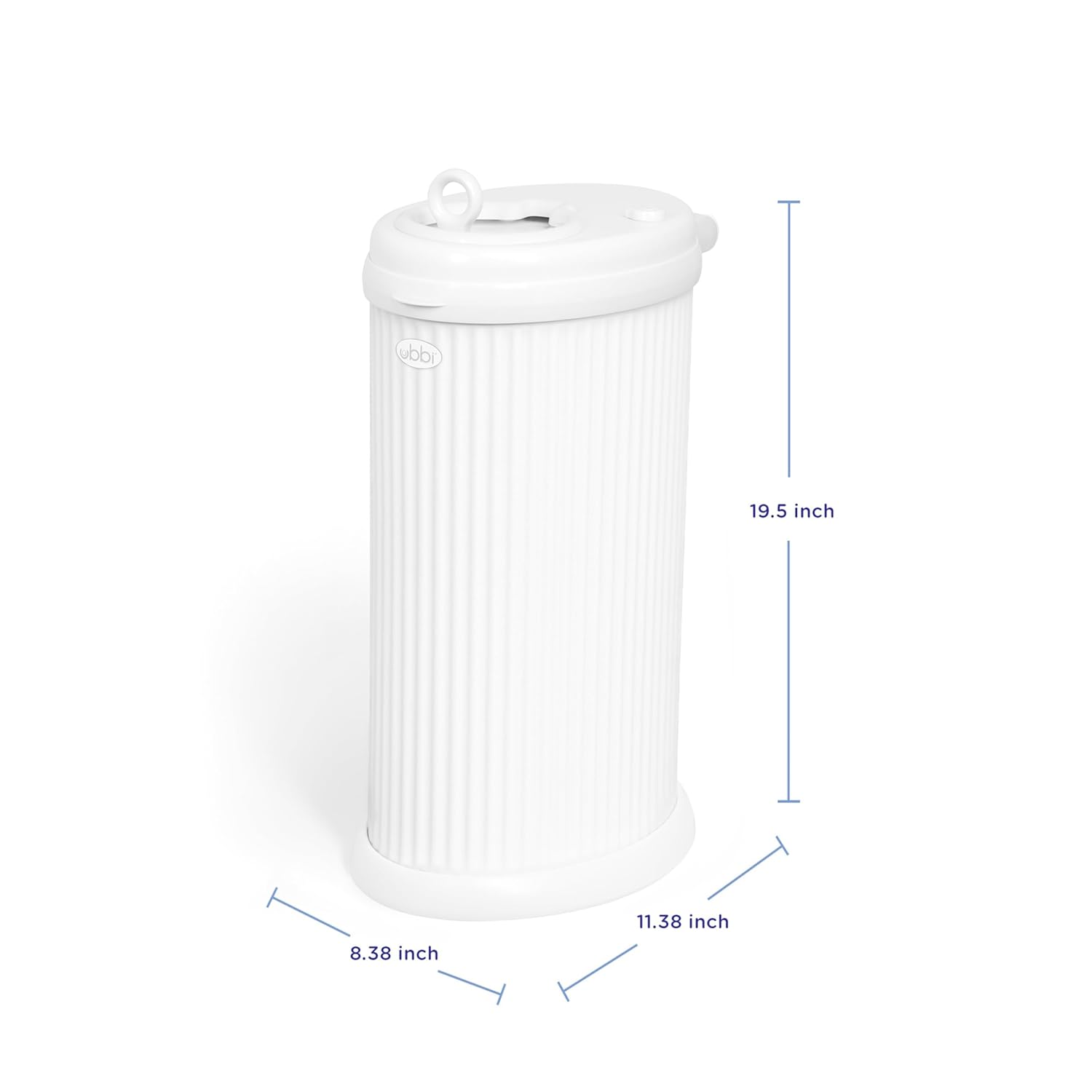 Ubbi Fluted Stainless Steel Diaper Pail - Odor Locking Design, No Special Bags Needed | White