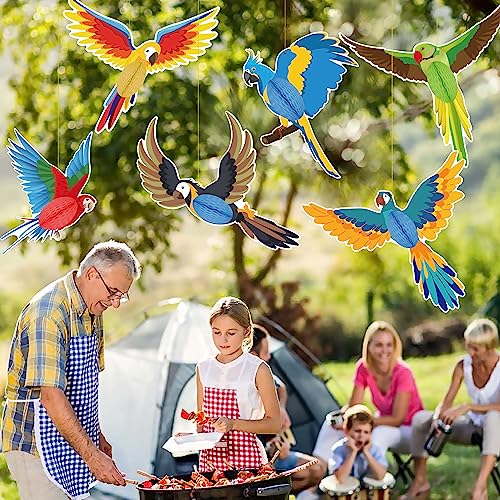 6-Piece Tropical Bird Honeycomb Hanging Decorations for Luau Party