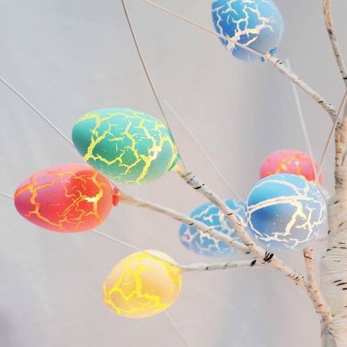 Kemooie 24-Inch Pre-Lit White Birch Tree | 24 Easter Egg Ornaments & LED Lights | Perfect Spring Table Centerpiece