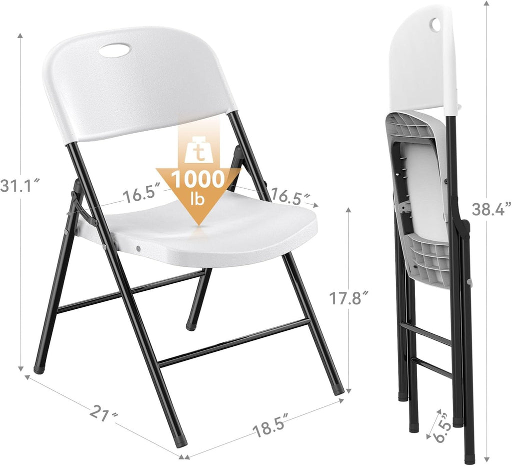 Nazhura Heavy Duty Folding Chair - 350 Weight Limit, Reinforced Steel Frame | White for Indoor & Outdoor Use