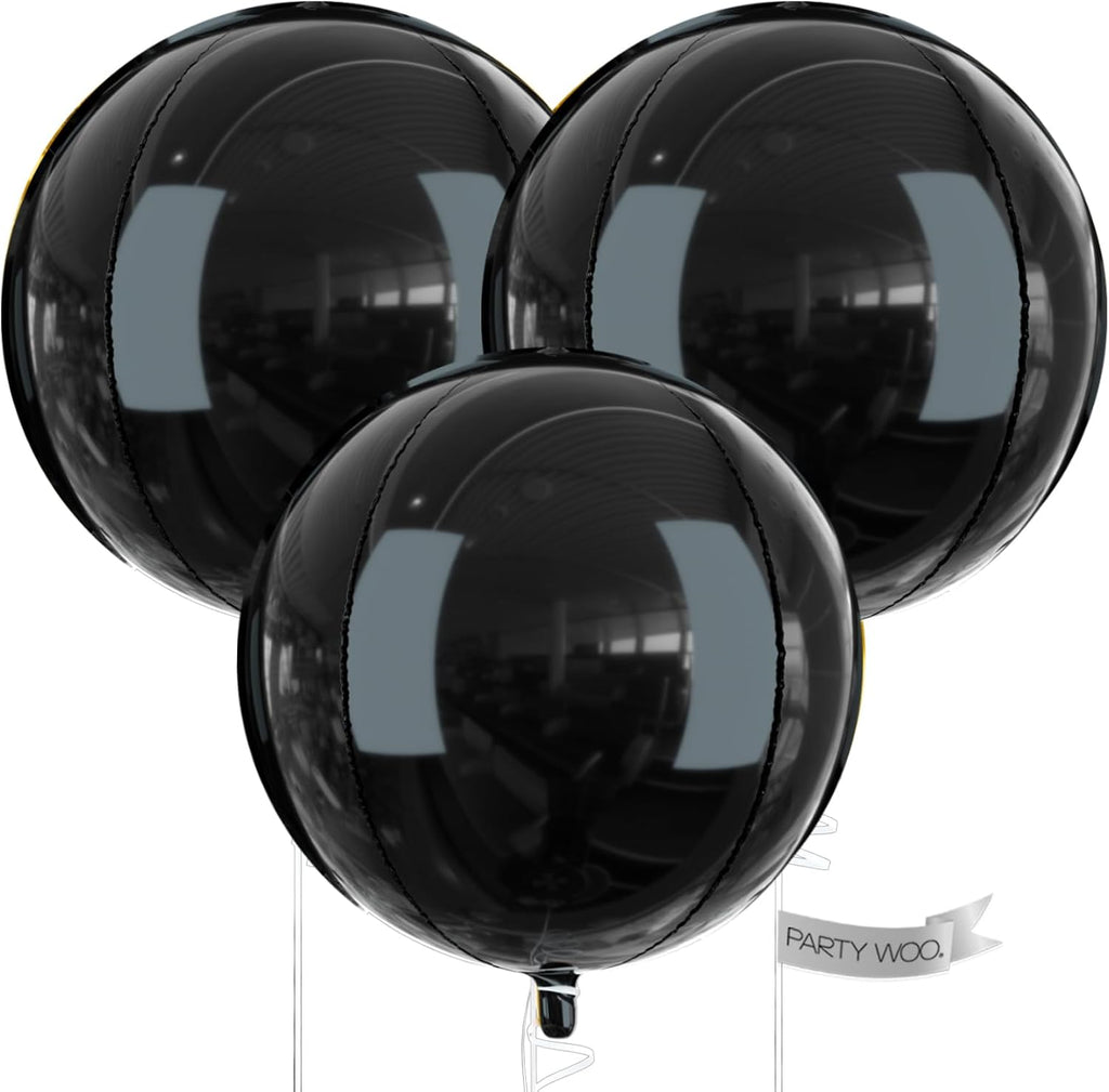 PartyWoo Black Foil Balloons - 50 Inch Jumbo Round Mylar Balloons for Halloween & Celebrations