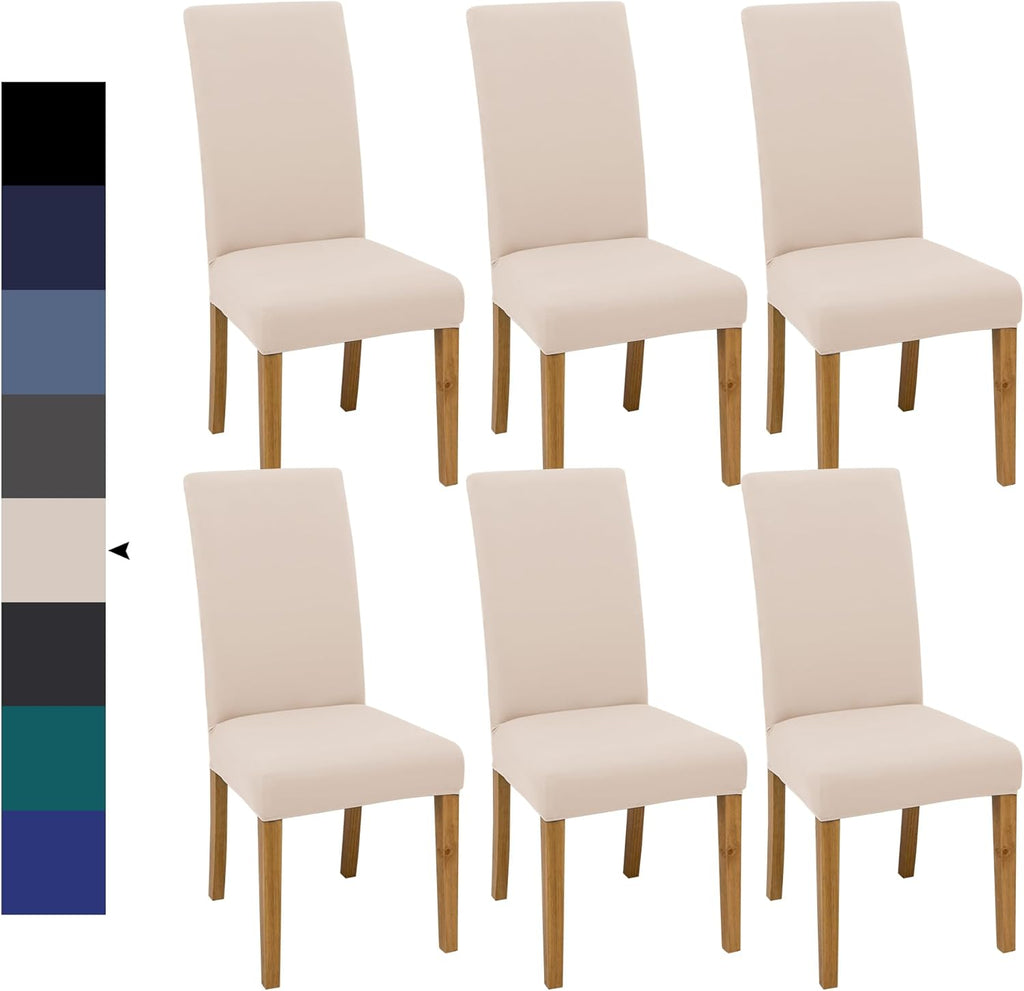 Skiennix Dining Chair Covers - Stretch Washable Slipcovers Set of 6 | Beige Protective Covers for Home & Restaurant