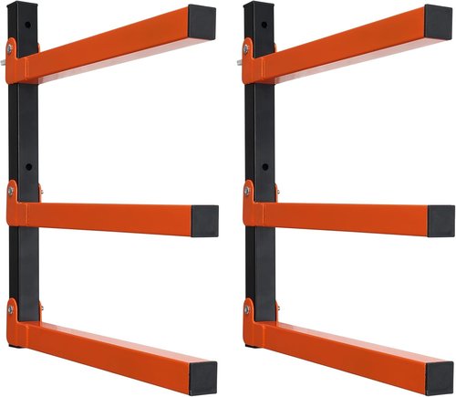 Metal Lumber Rack by [Brand Name] - Wall-Mounted Wood Storage Organizer | 3 Levers, Indoor/Outdoor Use, Orange (2 Pack)