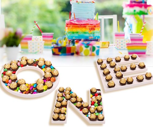 3PCS Larger Charcuterie Letter 12” ONE fillable Tray, Baby Serving Trays for Food, Wood Letter Chocolate Candy Tray for Baby Shower Party Favors (ONE- White)