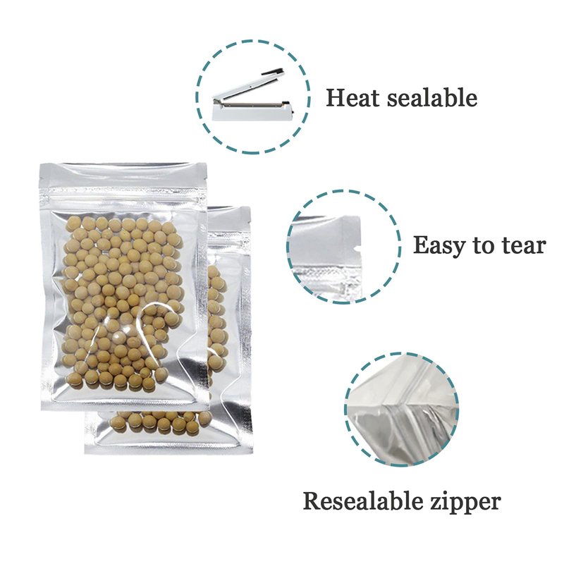 PABCK 100 Pack 3.9x5.9 inch (Inside Size 3.5x4.7 inch) Clear Front Resealable Heat Seal Bags for Zip Bulk Food Storage Lock Bag Reclosable Airtight Foil Pouch Zipper Lock Packaging with Tear Notches