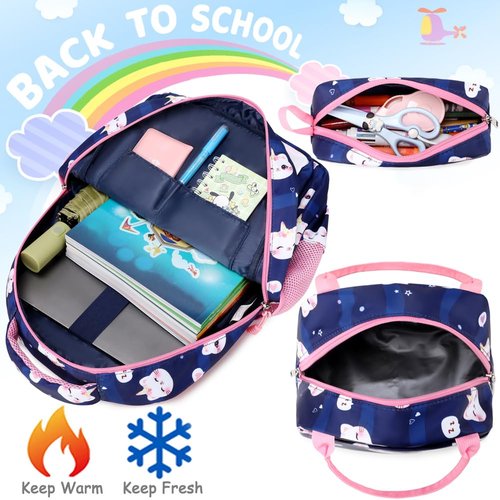 Meisohua Girls Backpack Elementary School Backpacks with Lunch Box 3 in 1 Set Unicorn Backpack for Girls Caticorn School Bags for Kids