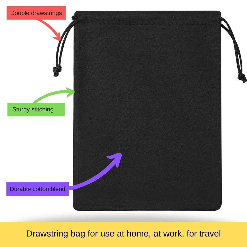 DR Black Cotton Drawstring Bags with Double String, Small Cinch Bag for Pantry Gifts Kitchen Wardrobe (6 x 8 inch - 12 pack)
