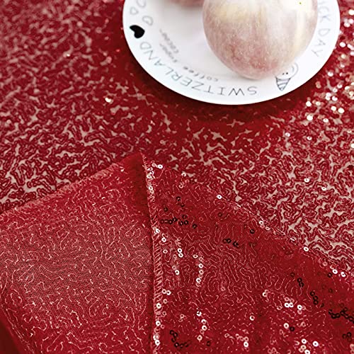 JYFLZQ Burgundy Sequin Tablecloth 70 Inch Round Glitter Party Cover