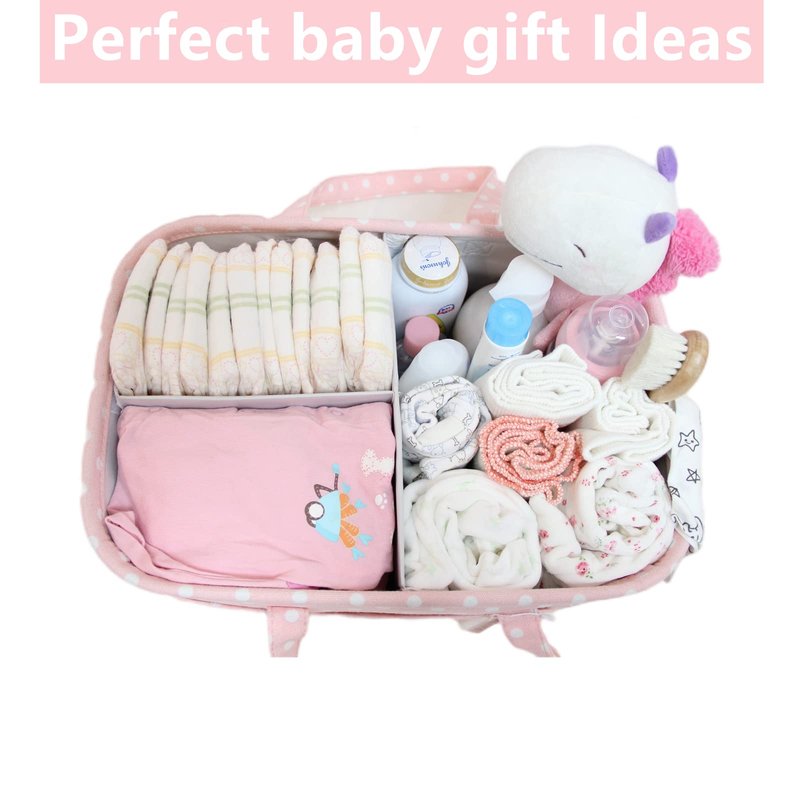 Pink Diaper Caddy Organizer for Baby Girl-Large Portable Diaper Caddy Basket for Changing Table-Diaper Organizer Caddy-Car Travel Tote Bag-Newborn Registry Baby Shower Basket for Diapers & Wipes
