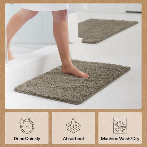 GORILLA GRIP Bath Rug Mat - Thick Soft Absorbent Chenille | Quick Dry Microfiber, 44x26, Latte Color