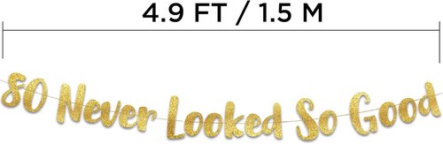 Gold Glitter Banner by Pre-Strung - Stunning 80th Birthday Decorations for Men & Women
