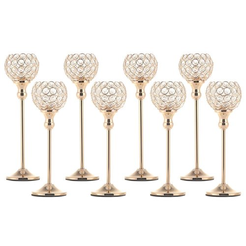 Pack of 8pcs Candle Holders for Pillar Candles,Gold Candle Holders Bulk Wedding Centerpieces Metal Crystal Candlestick Holders Stand for Table Party Church Decor