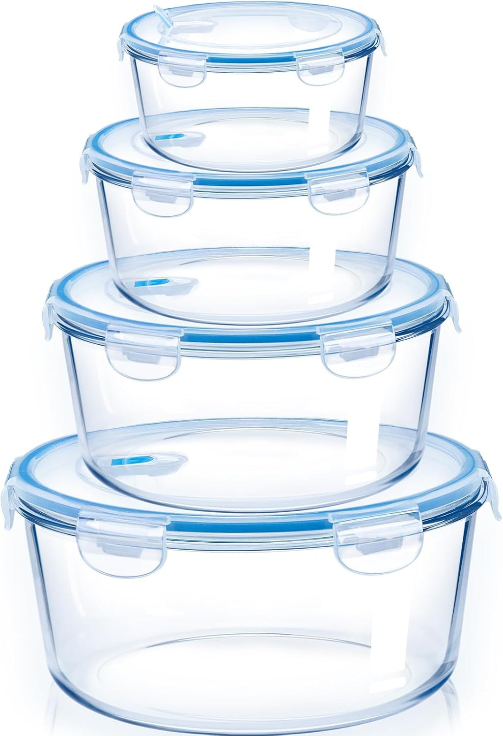 NUTRIUPS Large Round Glass Food Storage Containers - Airtight Lids for Meal Prep | 4-Piece Set