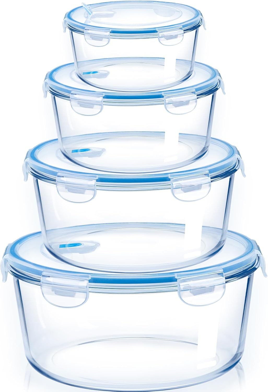 NUTRIUPS Large Round Glass Food Storage Containers - Airtight Lids for Meal Prep | 4-Piece Set