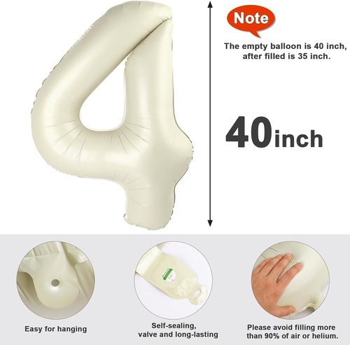 40 Inch Large Number Balloons by [Brand Name] - Cream White 4 Balloons for Birthdays & Graduations