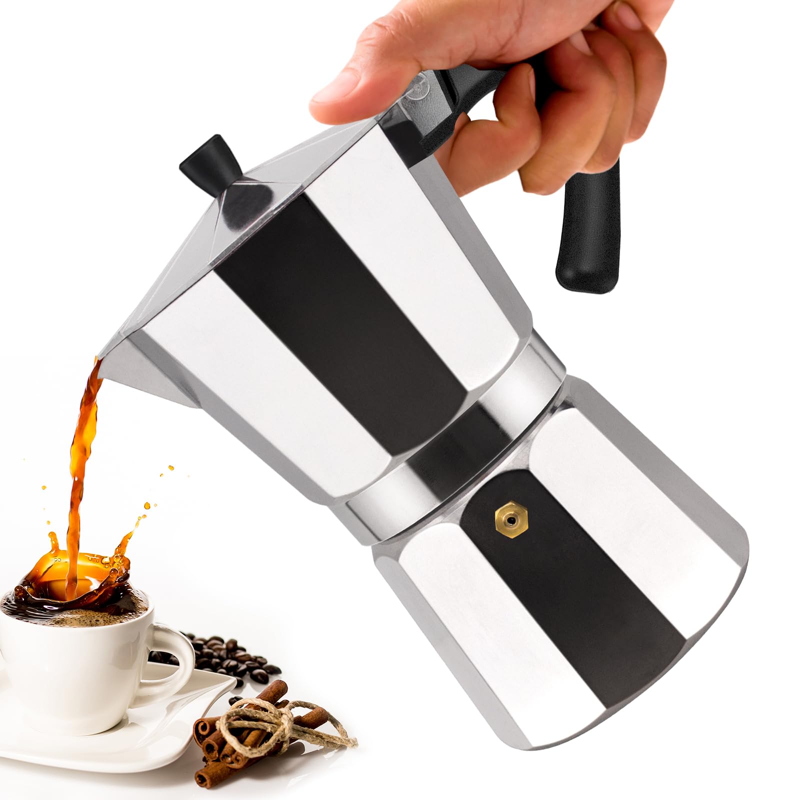 Vaolvpant 2 Cup Aluminum Moka Pot Classic Stovetop Espresso Coffee Maker 100ml 3.4oz Coffeemaker Percolator Mocha Pot Greca Coffee Maker Cafe Makers for Italian and Cuban Café Brewing Silver