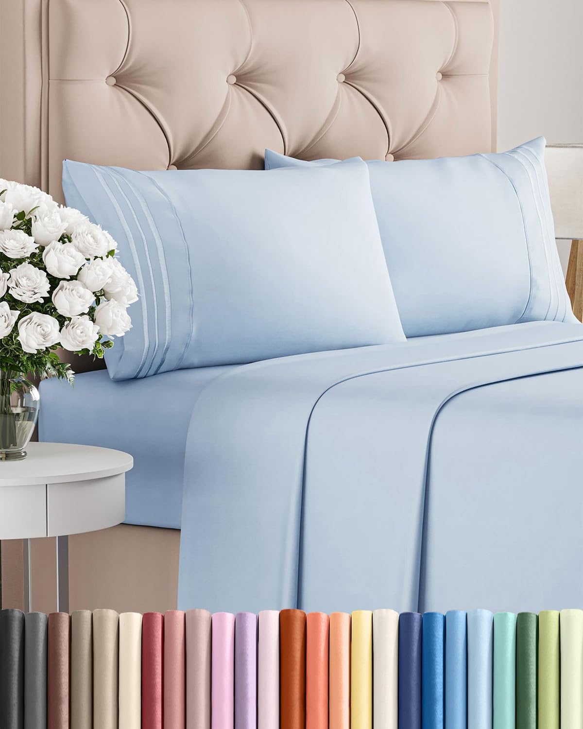 Skiennix Full Size 4-Piece Sheet Set - Comfy, Breathable & Cooling Bed Sheets - Ultra-Soft, Deep Pockets, Sky Blue