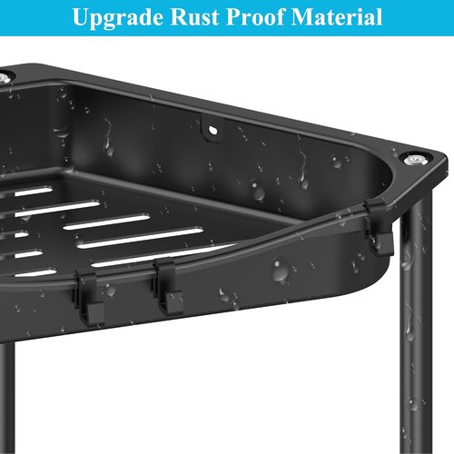 HuggieGems Corner Shower Caddy Organizer - 4 Tier Floor Stand with Hooks | Jet Black Bathroom Shelf