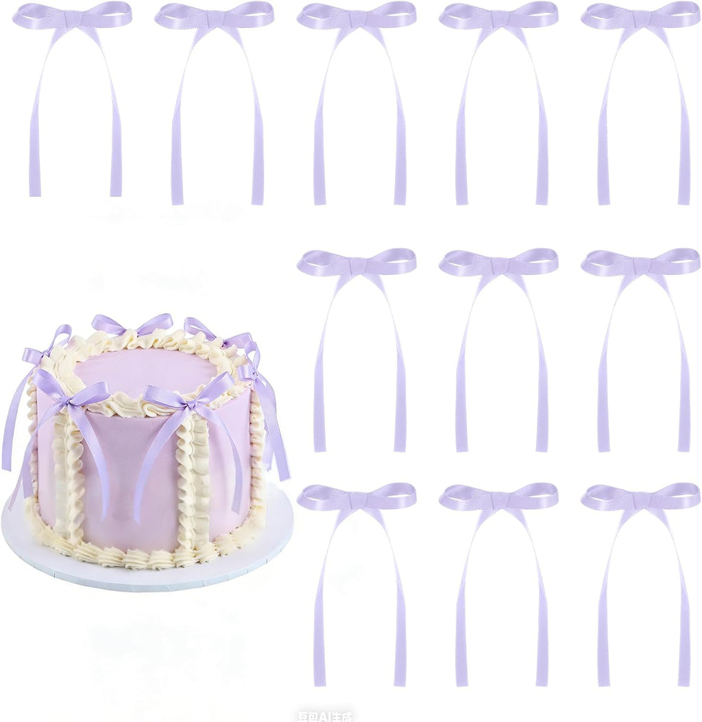 Skiennix 30 Pack Bow Cake Toppers - Purple Ribbon Bows for Weddings & Celebrations