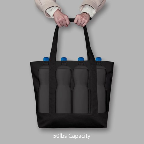 TOPDesign 1-Pack Canvas Tote Bag with an External Pocket, Reusable Grocery Shopping Bag, Top Zipper Closure, Daily Essentials (Black)