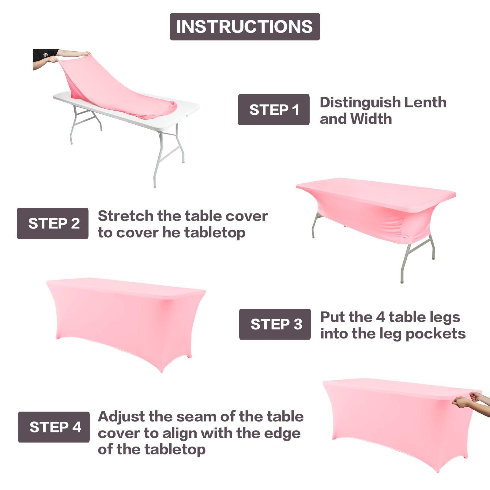 IVAPUPU 6FT Table Cloth for Rectangular Fitted Events Stretch Pink Table Covers Washable Cover Spandex Tablecloth Protector for Party, Wedding, Cocktail, Banquet, Festival