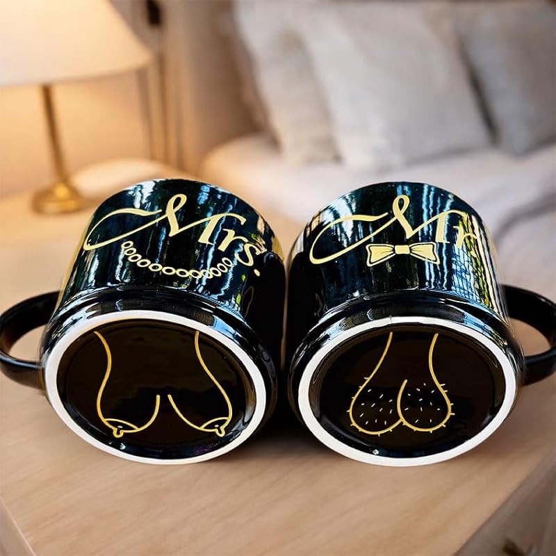 Mr & Mrs Mug Set – Funny Black Ceramic Coffee Mugs for Couples, Mr Mrs Variation