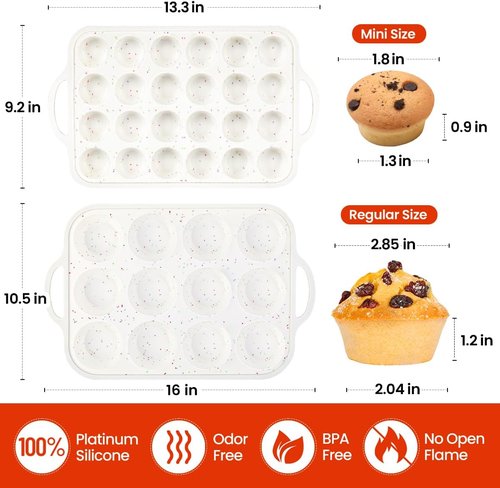 CAKETIME Silicone Muffin Pans - Nonstick 12-Cup & Mini 24-Cup Set with Metal Reinforced Frame for Easy Baking