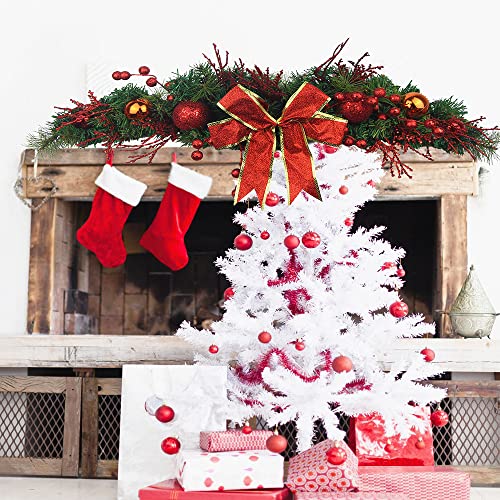 JOJAZE 31 Inch Christmas Swag Door & Wall Decor with Red Berries & Ribbon Bow