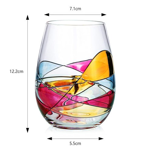 Artisanal Hand Painted Stemless Wine Glasses - Valentines Day Gift, Holiday Gifts for Her, Wife, Mom, Valentine, Renaissance Romantic Stain-glassed Windows, 2 Set - Gifts Idea Birthday, Housewarming