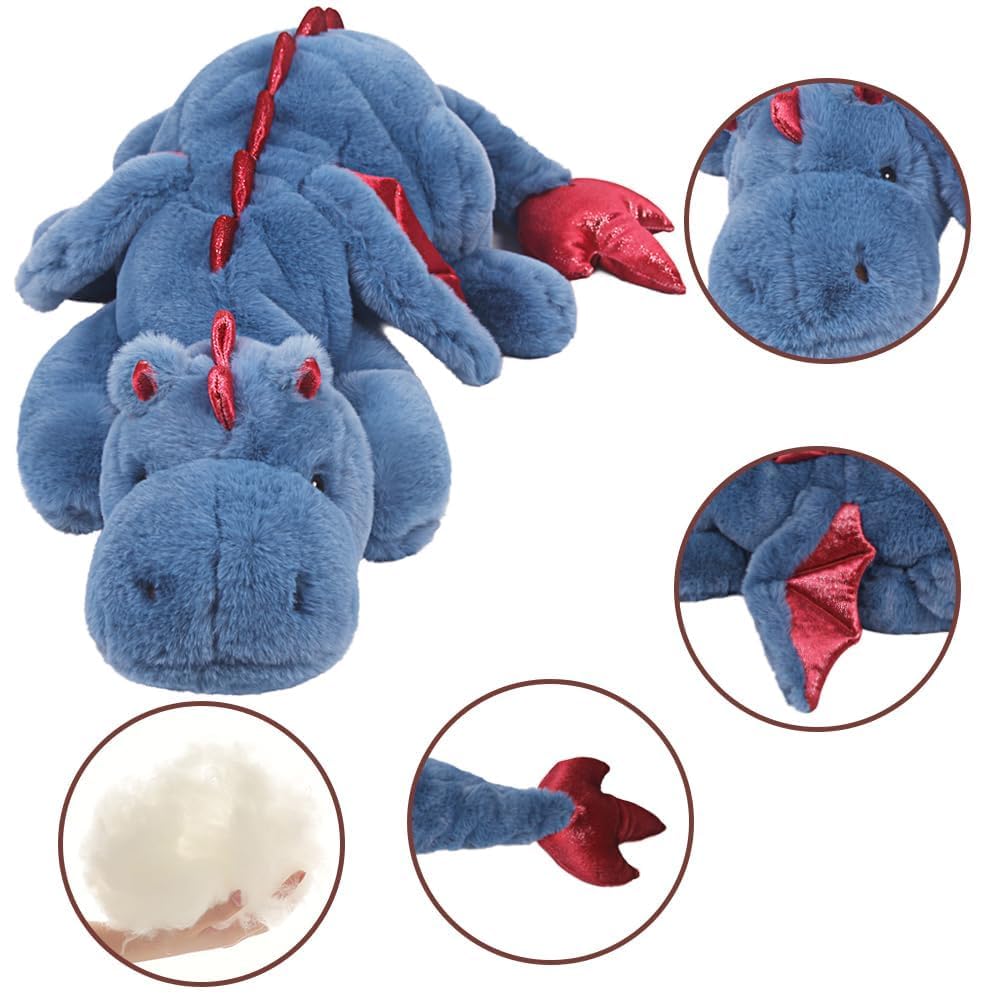 ARELUX Giant 50in 3Lb Big Blue Dragon Large Stuffed Animals Cute Plush Toy Fuzzy Jumbo Dinosaur Pillow Plushies with Wings Cuddly Soft Pterosaur Plushie for Friends Family Member
