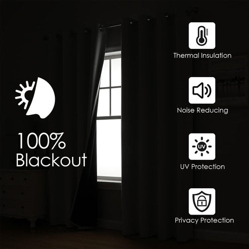 ChrisDowa 100% Blackout Curtains - Thermal Insulated Grommet Window Panels, Light Grey, 42 x 63 Inch, 2 Panels Set