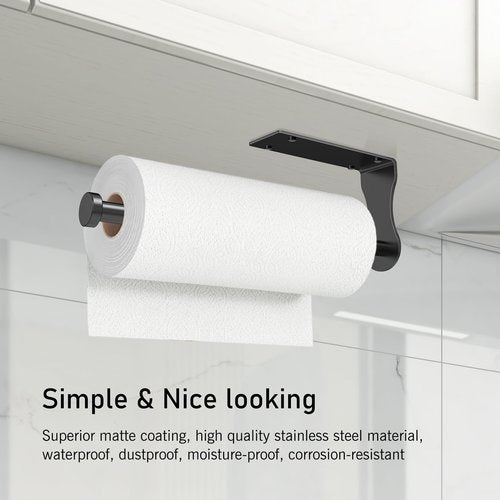 SetSail Paper Towel Holder Under Cabinet Easy Tear Wall Mount Self-Adhesive or Drilled for Kitchen Bathroom Black 2 Packs