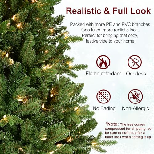 7.5 FT Pre-Lit Artificial Christmas Tree with 550 Warm White Lights