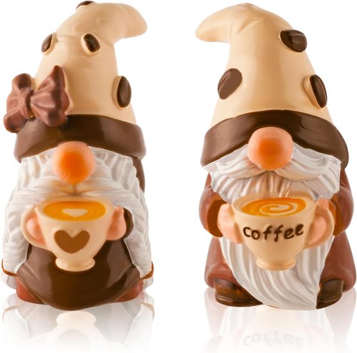 Exasinine Coffee Gnomes - Adorable Resin Figurines for Kitchen Decor | 2-Piece Set for Tiered Tray Display
