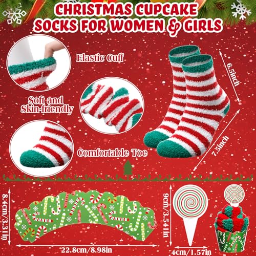 Christmas Cupcake Socks for Women 50-Pair Set Candy Cane Red Green Variation
