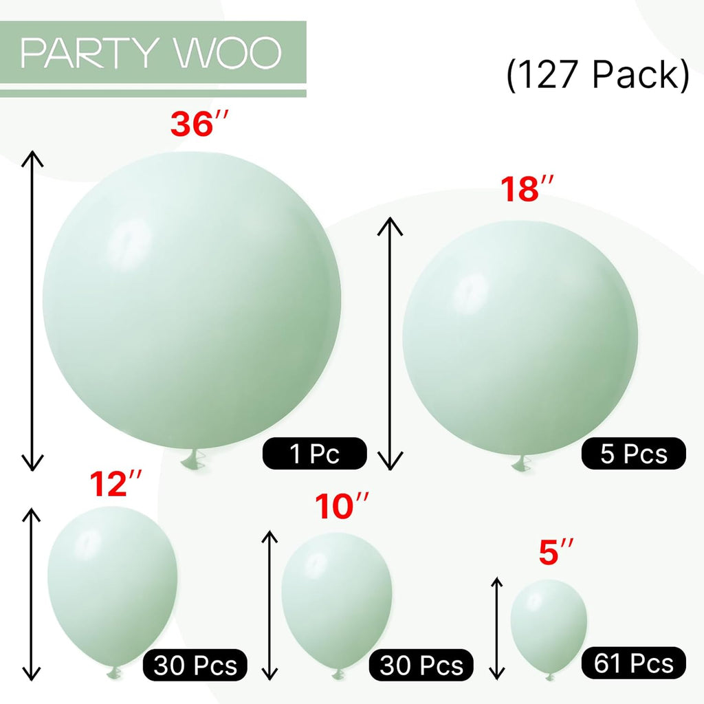 PartyWoo Light Green Balloons - 127-Piece Mint Pastel Balloon Arch Kit for Baby Showers & Spring Parties